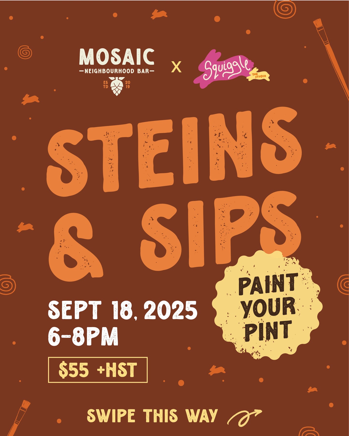 Mosaic x Squiggle - Paint Your Own Beer Stein - Sept 18 - 6-8PM