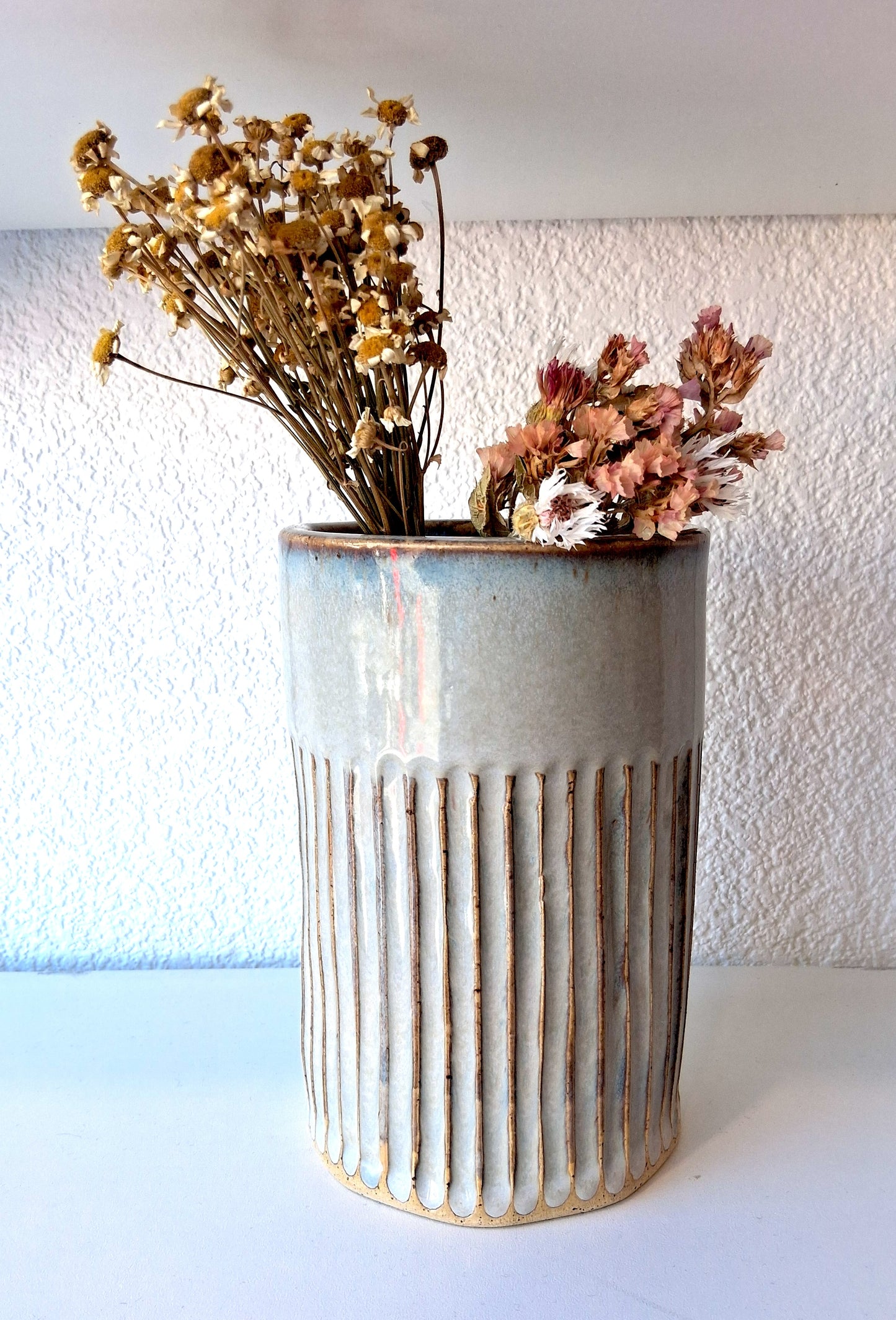 Medium Ribbed Vase Grey 1- Marin Hudson
