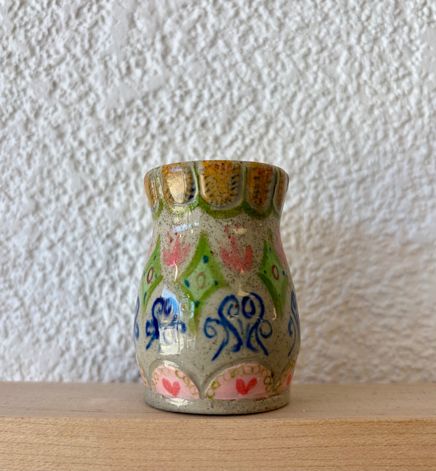 Grey Decorated Pot - Question Mark Studio