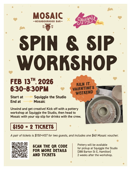 Mosaic x Squiggle - Spin & Sip- Feb 13 - 6:30-8:30