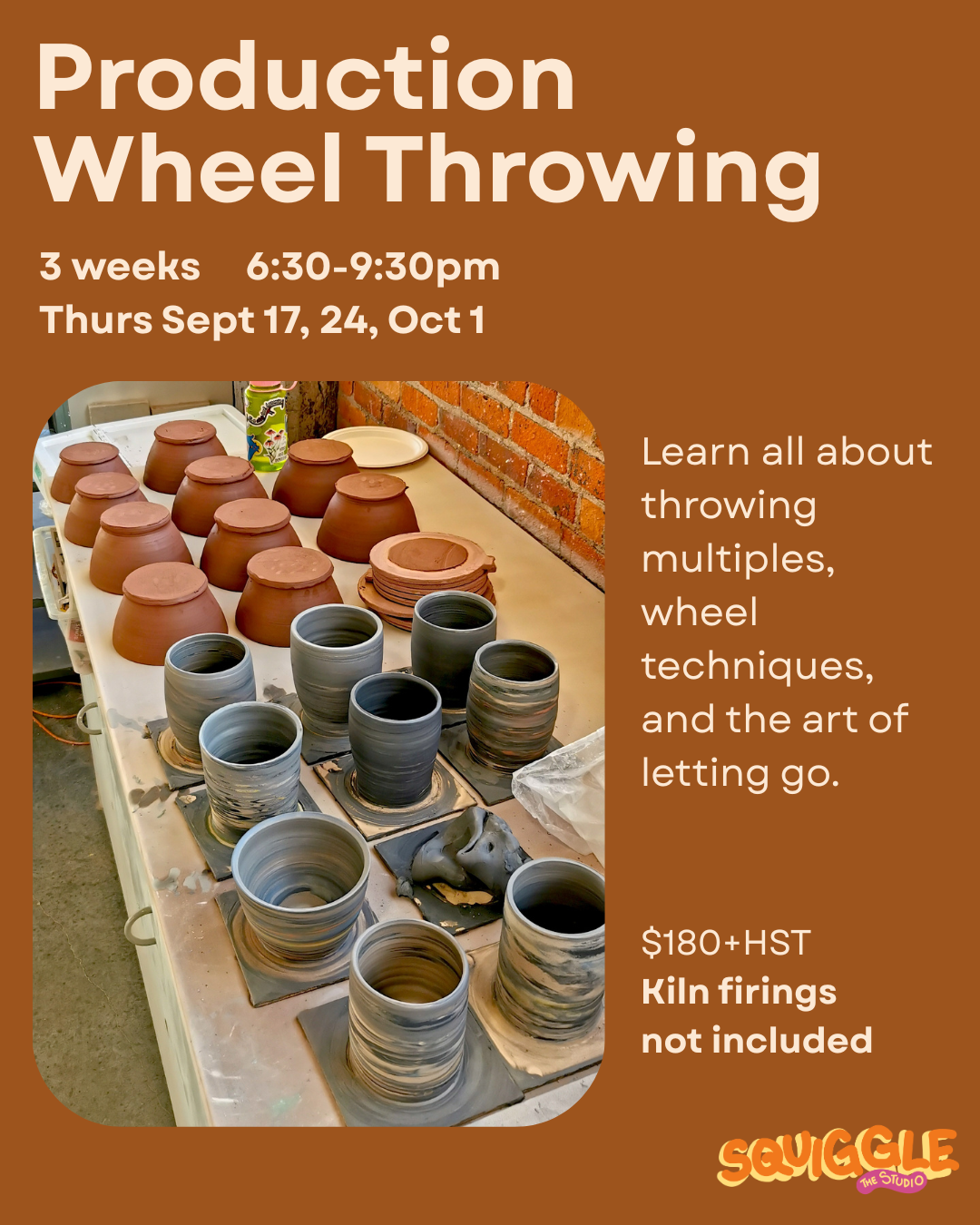 Production Wheel Throwing ~ 3wks ~ Thurs Sept 17-Oct 1 ~ 6:30-9:30pm