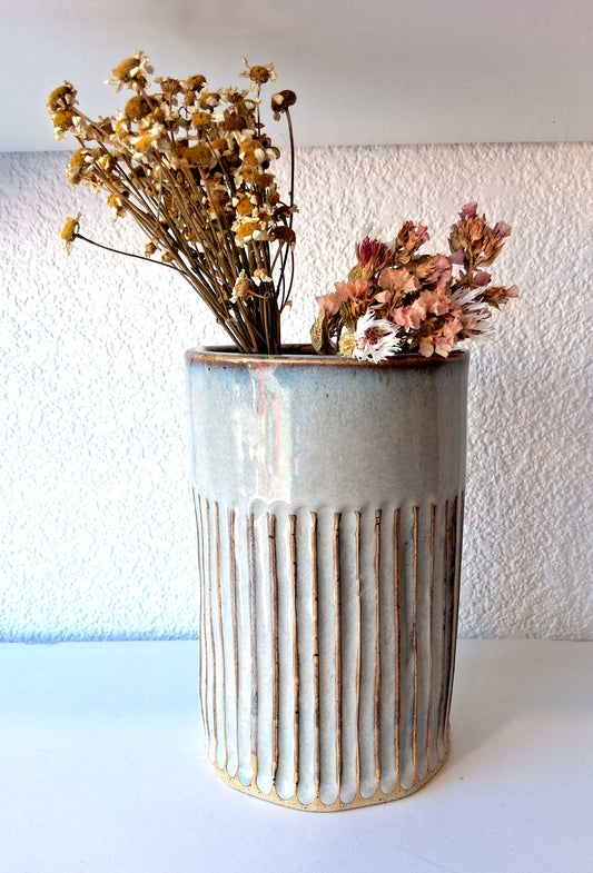 Medium Ribbed Vase Grey 1- Marin Hudson