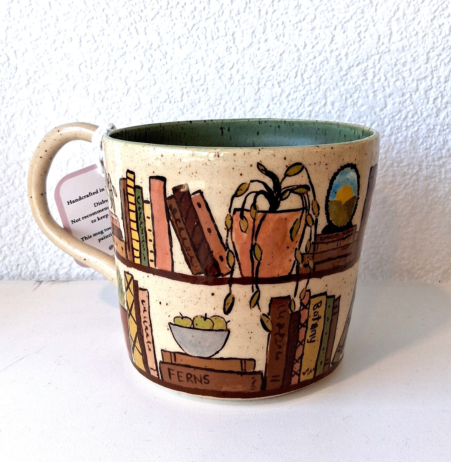 Library Mugs - Satin Green Interior - Saggy Pots
