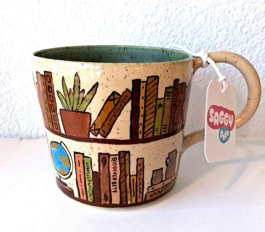 Library Mugs - Satin Green Interior - Saggy Pots